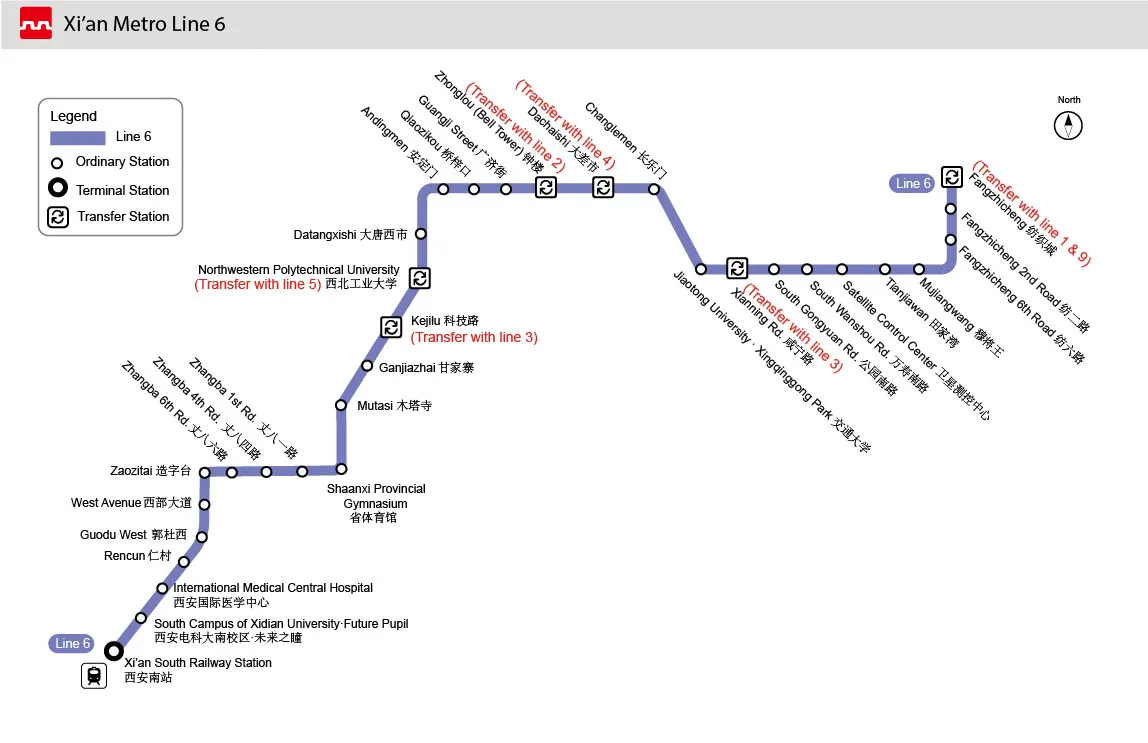 Xi'an Metro Line 6: Subway Route, Surroundings