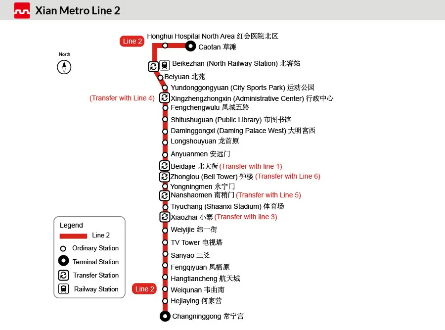 Map of Xi'an Subway Line 2