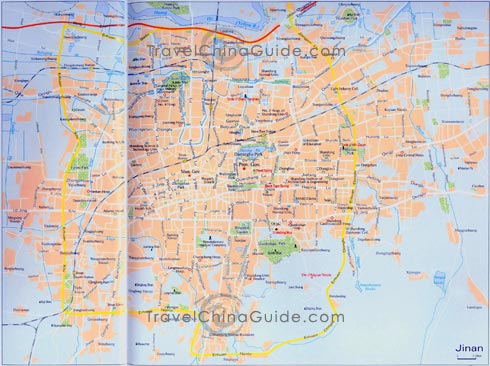 Jinan map with main roads, railways, attractions