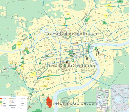Shanghai map with all main streets, scenic spots, hotels and neighbourhood areas