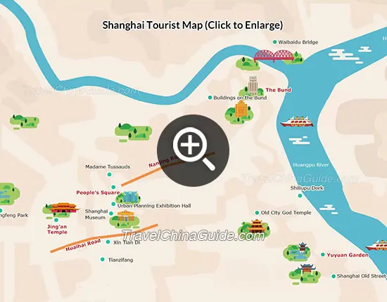 Shanghai map with major attractions