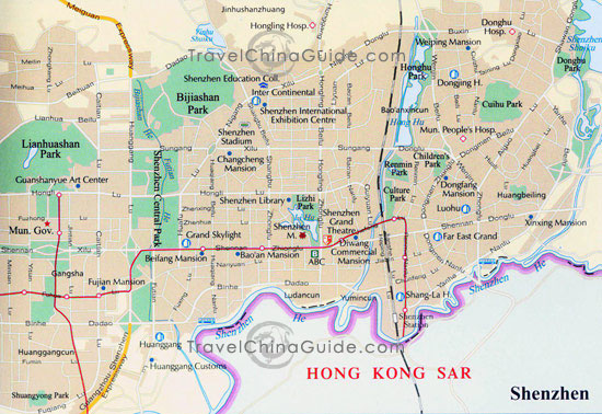 Shenzhen Map with main roads, scenic spots