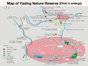 Map of Yading Nature Reserve