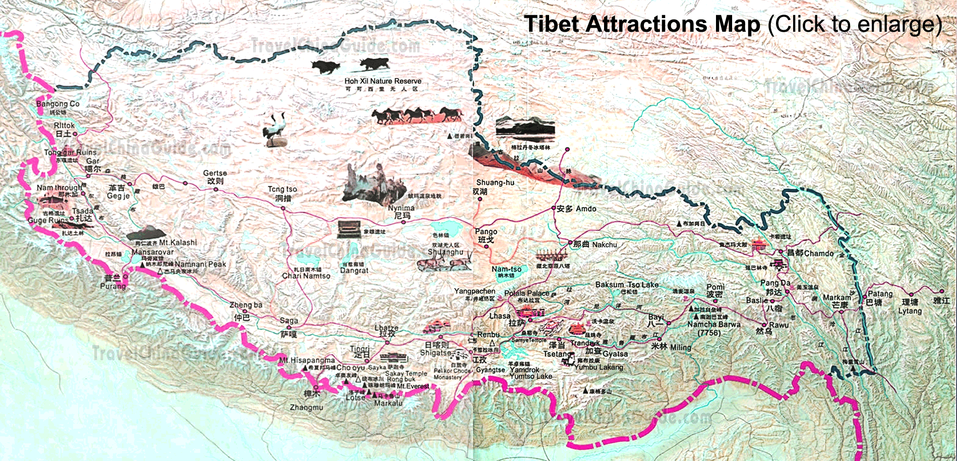 Tibet Maps, China: Cities, Attractions, Transportation