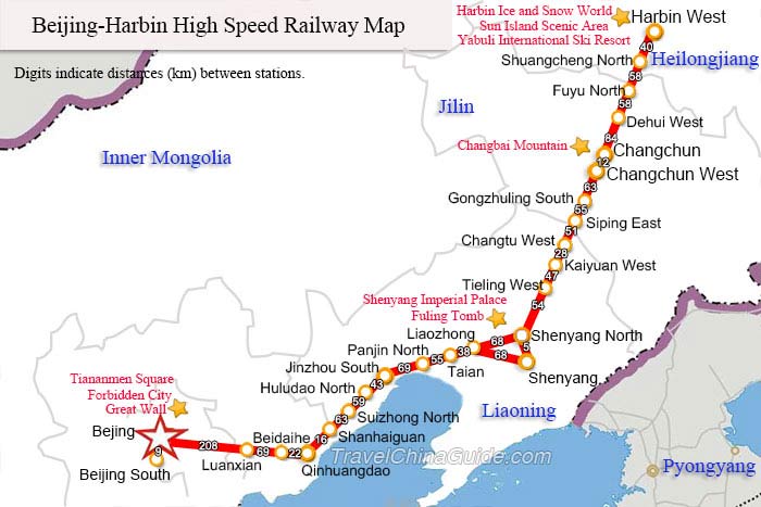 Beijing-Harbin High Speed Railway Map