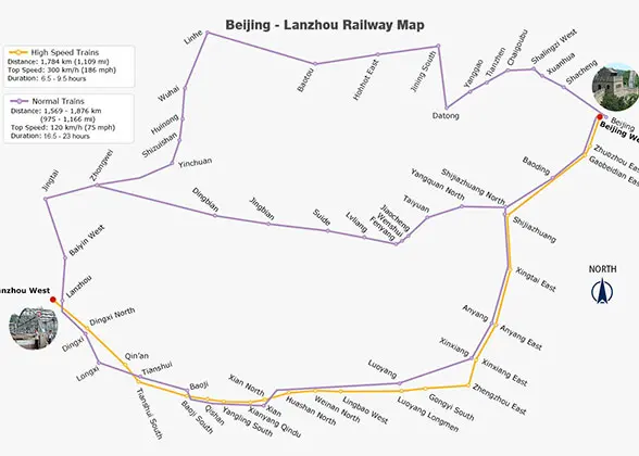 Beijing - Lanzhou Railway Map