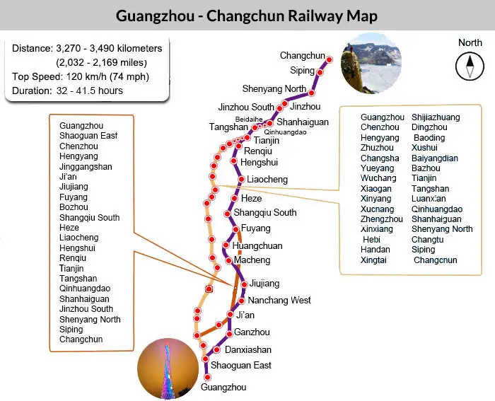 Guangzhou - Changchun Railway Map