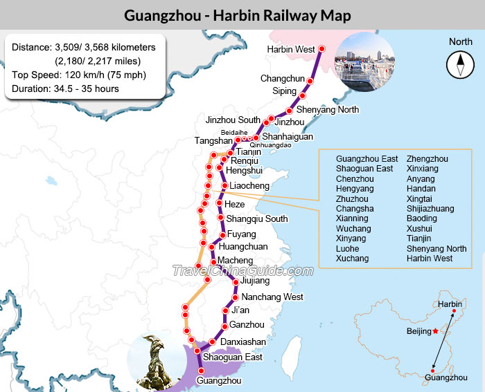 Guangzhou - Harbin Railway Map