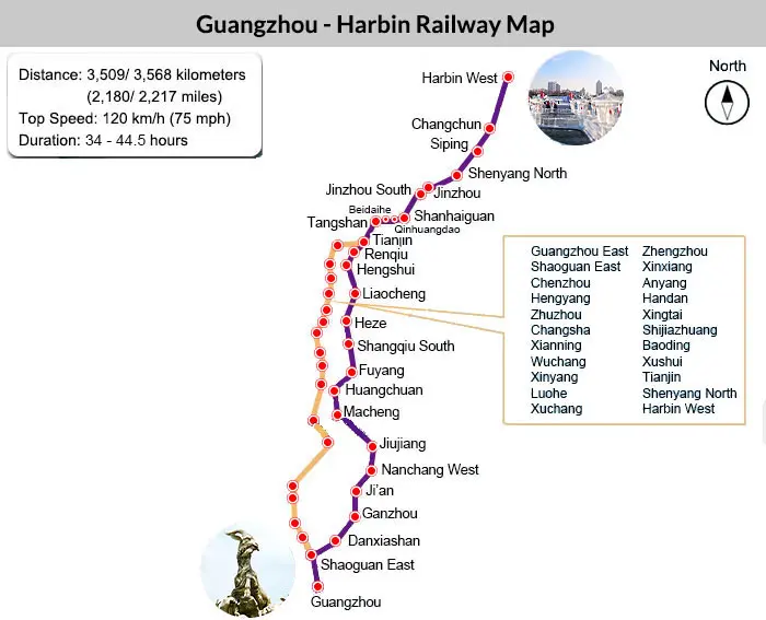 Guangzhou - Harbin Railway Map