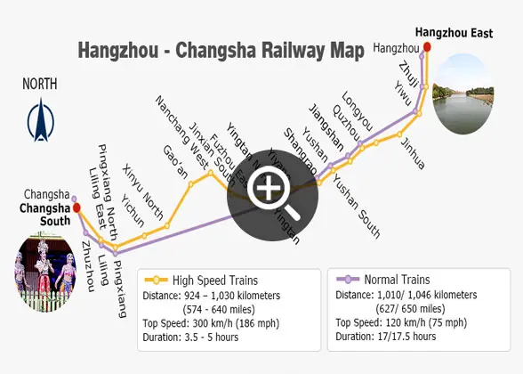 Hangzhou - Changsha Railway Map