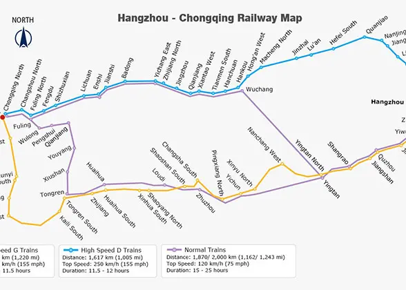 Hangzhou - Chongqing Railway Map