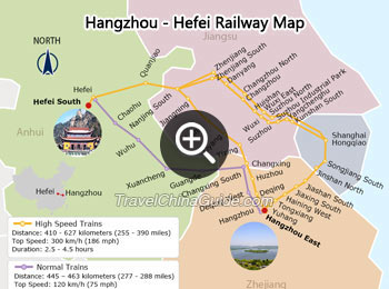 Hangzhou - Hefei Railway Map