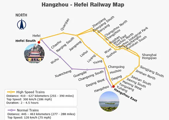 Hangzhou - Hefei Railway Map