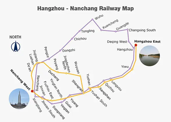 Hangzhou - Nanchang Railway Map