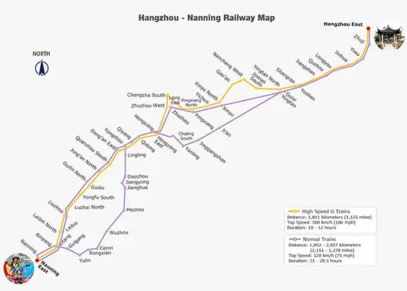 Hangzhou - Nanning Railway Map