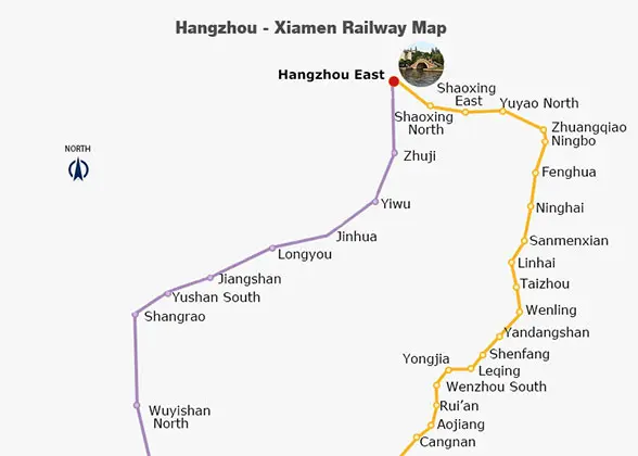 Hangzhou - Xiamen Railway Map