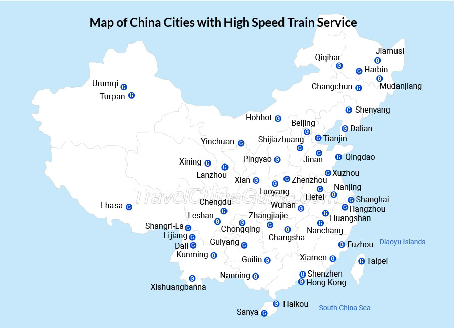 Map of China Cities with High Speed Train Service