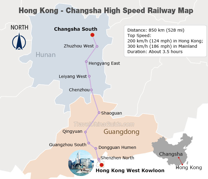 Hong Kong - Changsha High Speed Railway Map