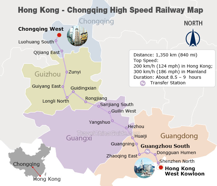 Hong Kong - Chongqing High Speed Railway Map