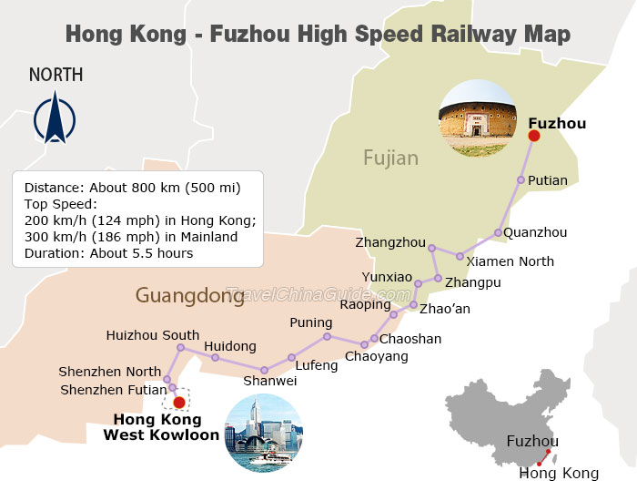 Hong Kong - Fuzhou High Speed Railway Map