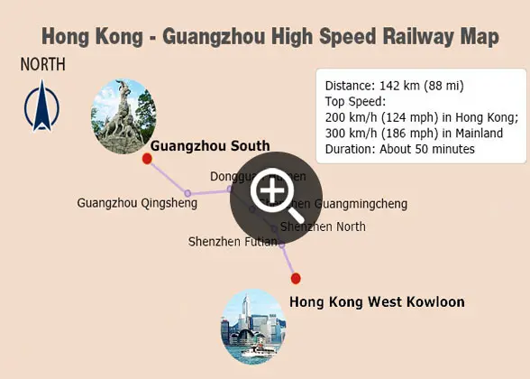 Hong Kong - Guangzhou High Speed Train Running Map