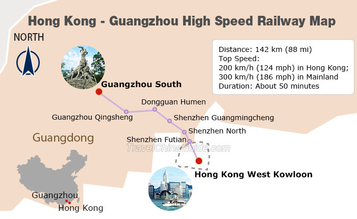 Hong Kong - Guangzhou High Speed Railway Map