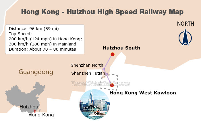 Hong Kong - Huizhou High Speed Railway Map