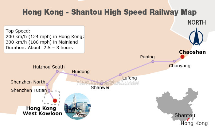 Hong Kong - Shantou High Speed Railway Map