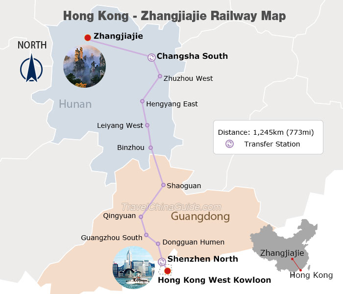 Hong Kong - Zhangjiajie Railway Map