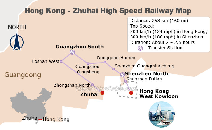 Hong Kong - Zhuhai High Speed Railway Map