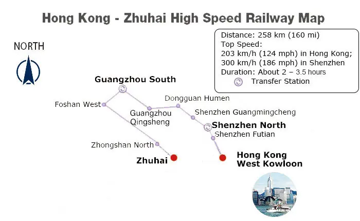 Hong Kong - Zhuhai High Speed Railway Map