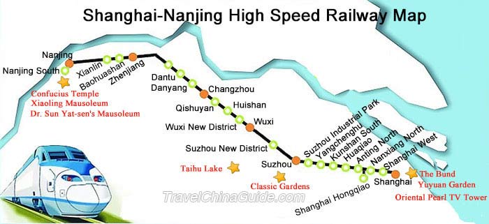 Shanghai-Nanjing Intercity High Speed Railway Map