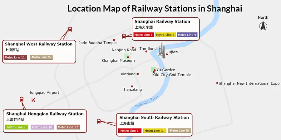 Location Map of Railway Stations in Shanghai