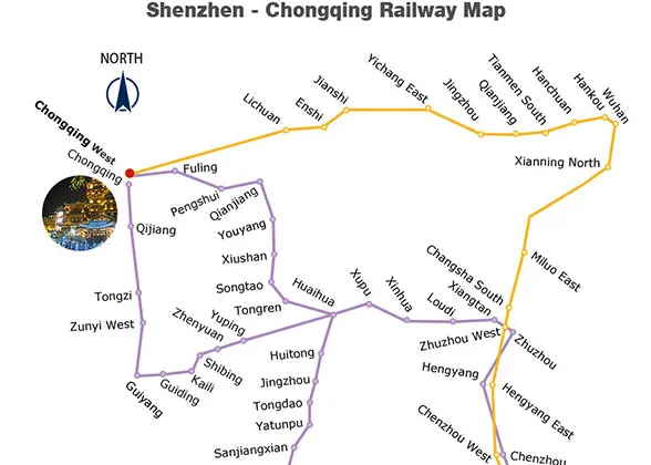 Shenzhen - Chongqing Railway Map