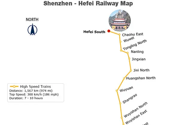 Shenzhen - Hefei Railway Map