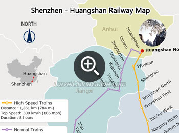 Shenzhen - Huangshan Railway Map