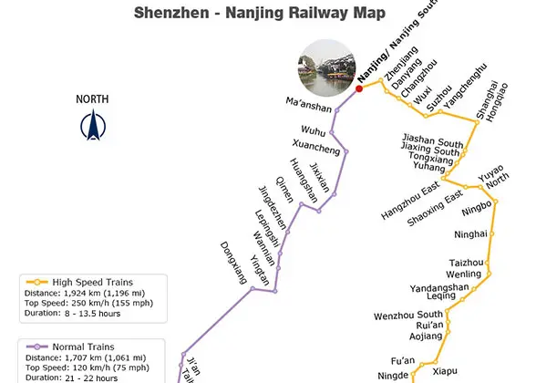 Shenzhen - Nanjing Railway Map