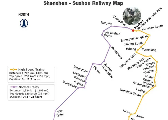 Shenzhen - Suzhou Railway Map