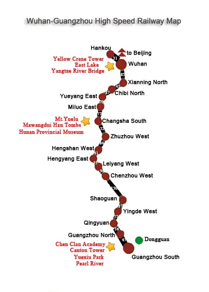 Wuhan-Guangzhou High Speed Railway Map