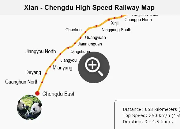 Xi'an - Chengdu High Speed Railway Map