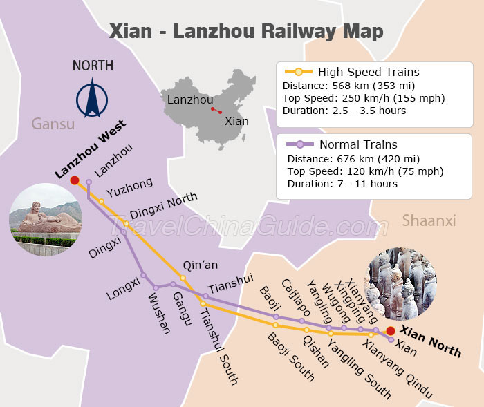 Xi'an - Lanzhou Railway Map