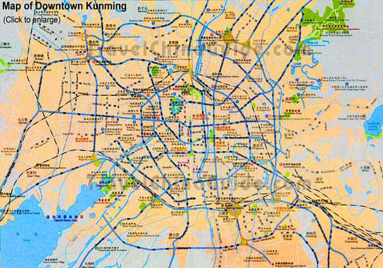 Kunming map with all scenic spots, hotels and main street