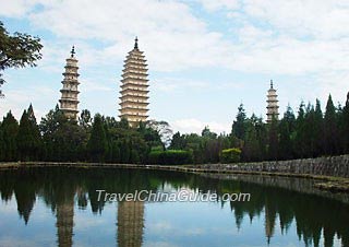 Three Pagodas seen from distance