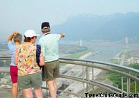 A panoramic view Xiling Gorges and Three Gorges ship locks