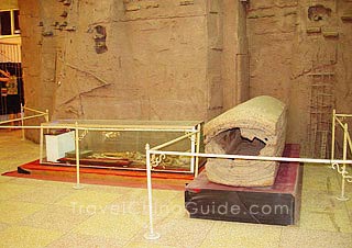 The suspended coffin preserved in the museum