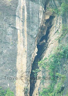 The hanging coffin was suspended in the steep cliffs