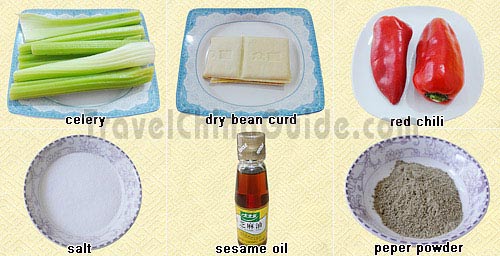 Ingredients of Celery and Dry Bean Curd