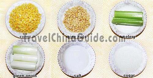 Ingredients of Pine Nuts with Sweet Corn