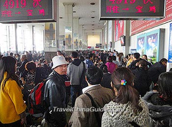 Crowded Waiting Hall of Xian Railway Station