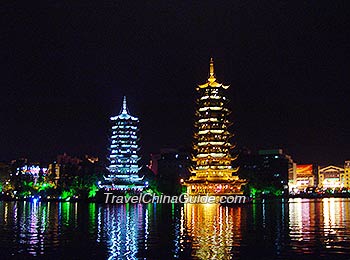 Twin Pagodas at night
